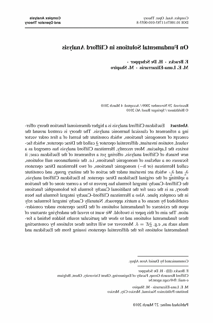 Section: Higher Dimensional Geometric Function Theory and Hypercomplex Analysis